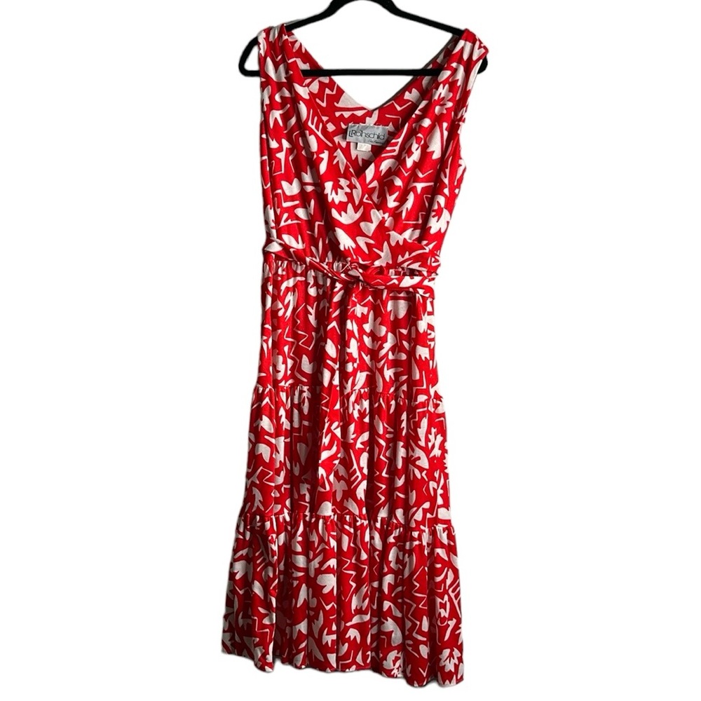LROThschild vintage tiered cress cross belted midi dress red and white s… - Picture 4 of 10
